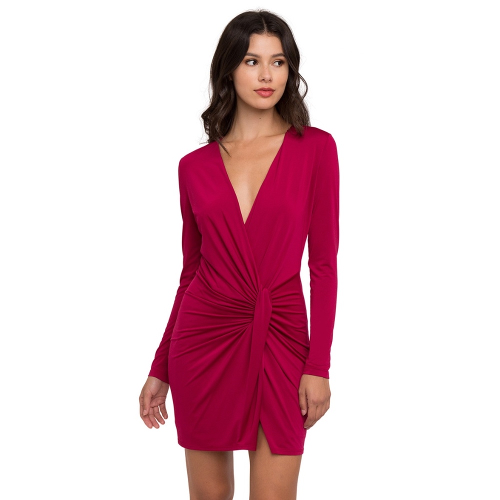 Black Halo Cherry Wine Holiday Wrap Dress